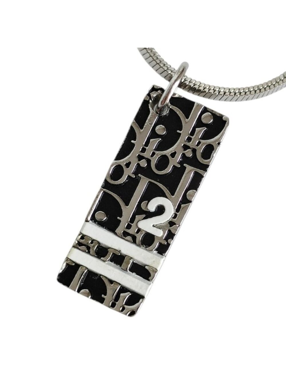 Dior Vintage Trotter Plate Chain Necklace Silver Colored